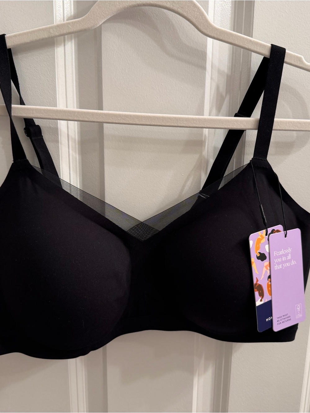 Honeylove Black Wireless Bra with Sheer V-Trim